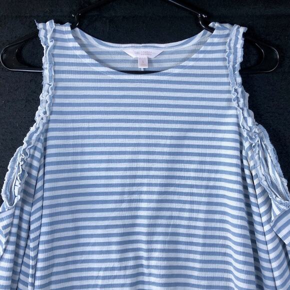 LC Lauren Conrad Womens Shirt Blue White Striped Cold Shoulder Long Sleeve Small - Picture 2 of 11